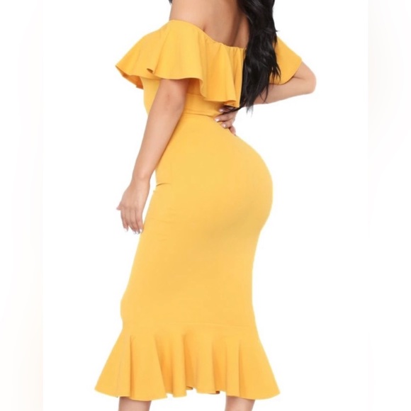 Very flattering Mustard Yellow Midi Dress with Beautiful Ruffles - Picture 4 of 6
